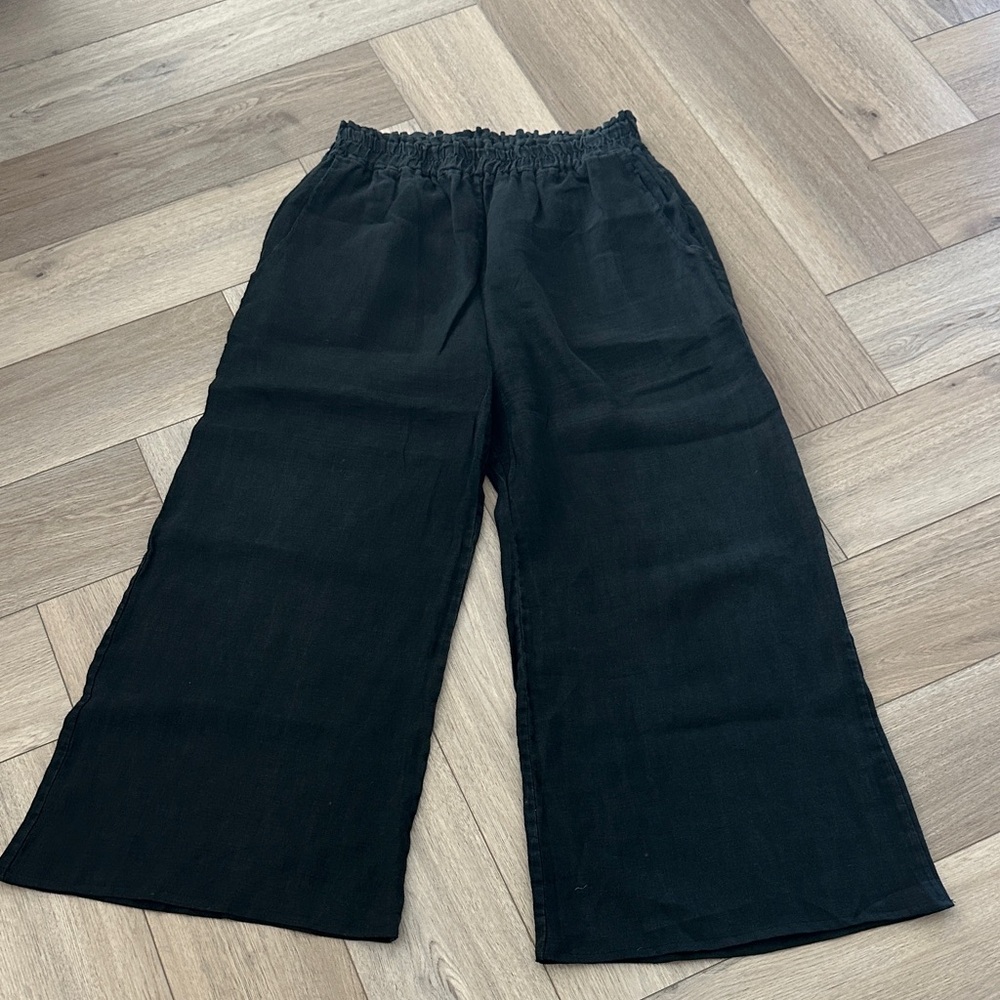 Black linen Wide-Leg Pants